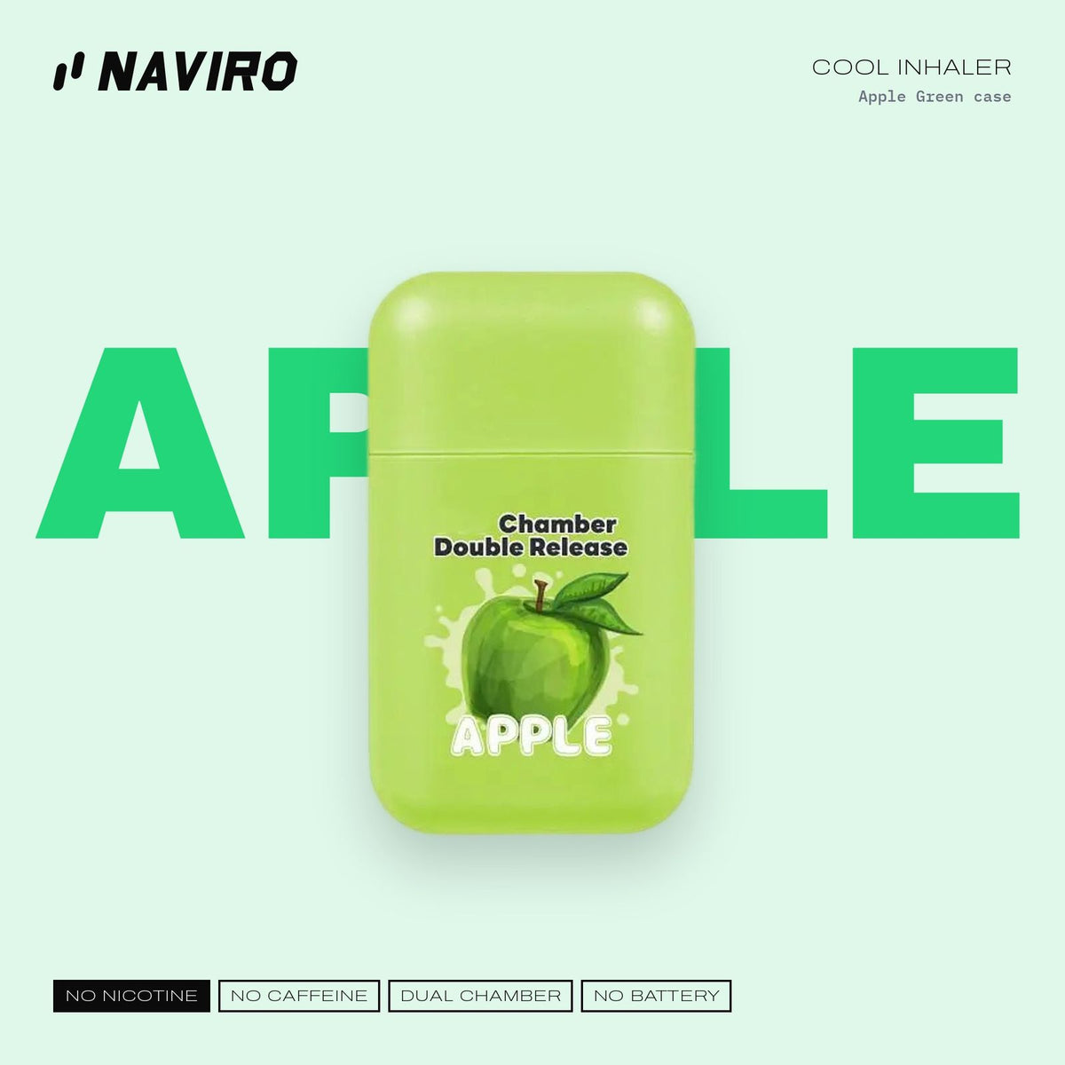 Naviro Cool Inhaler Green Apple – dual-chamber aromatherapy nasal stick, Apple Green case