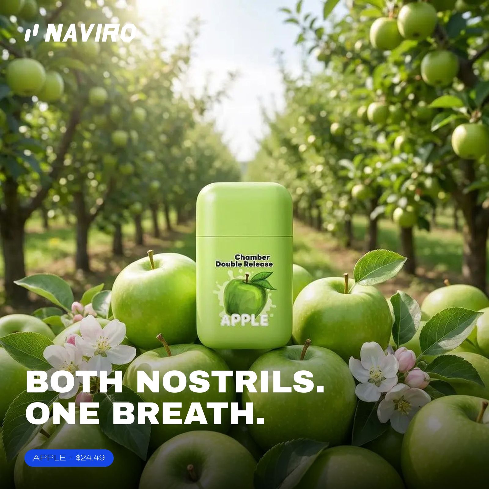 Naviro Cool Inhaler Green Apple with fresh green apples