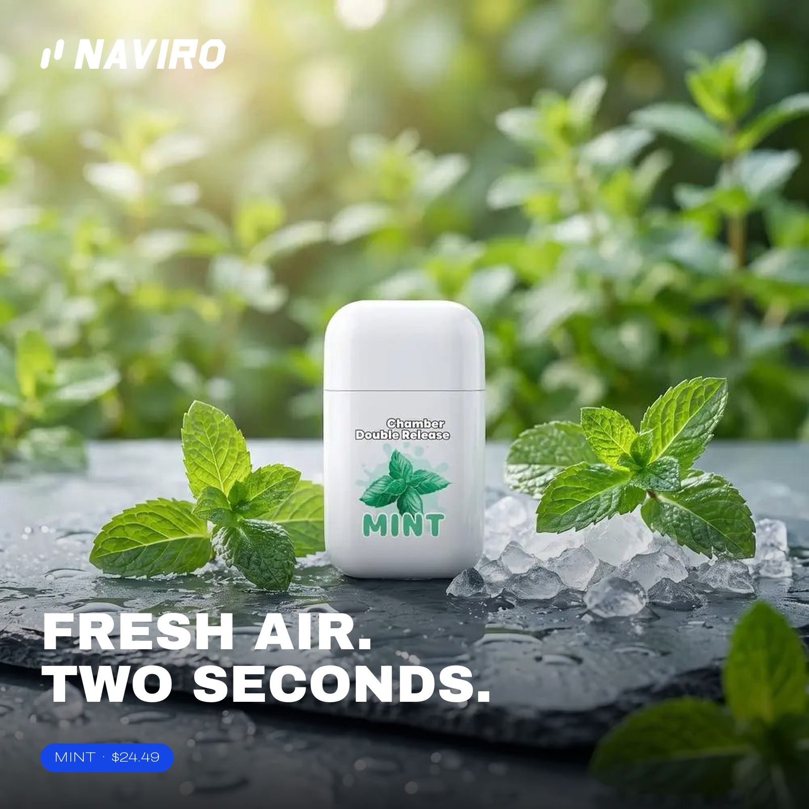 Naviro Cool Inhaler Mint with fresh mint leaves and ice